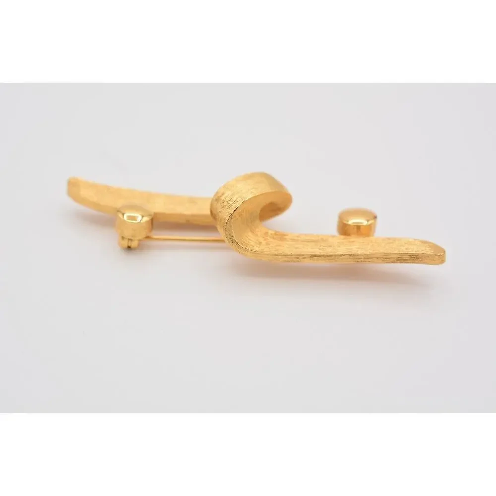 Monet Vintage Abstract Pin Brooch Brushed Gold Textured Bow Signed 1980s BinAT